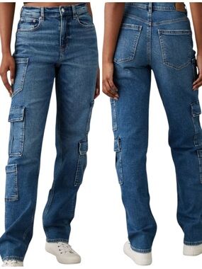 American Eagle Stretch Super High-Rise Baggy Straight Cargo Womens 8 Jeans